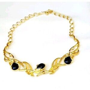 Vintage Jose Barrera for Avon Granada Necklace Black Onyx Cabochon Rhinestone